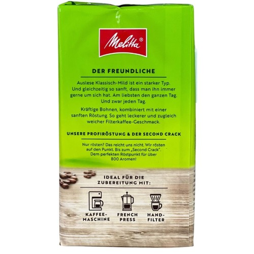 Melitta Auslese Klassisch-Mild 500 g opis z tyłu opakowania