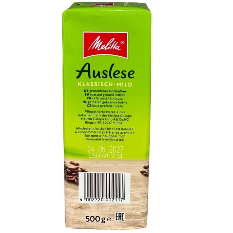 Melitta Auslese Klassisch-Mild 500 g bok opakowania z EAN 4002720002117