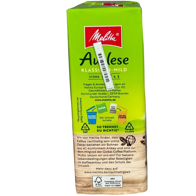 Melitta Auslese Klassisch-Mild 500 g informacje o recyklingu