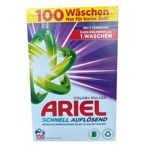 Ariel Color+ Pulver Schnell Auflösend – 100 prań, front opakowania