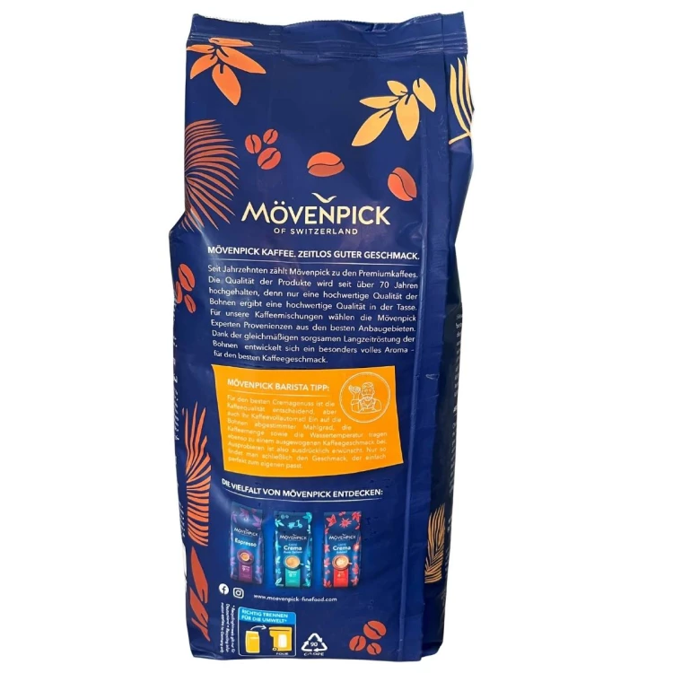 Mövenpick Caffè Crema kawa ziarnista 1 kg – tył opakowania z opisem